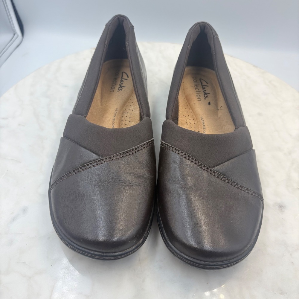Clarks Collection Loafers Womens 6.5W Wide Brown Leather Slip On Comfort Support - Picture 2 of 8